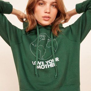 Reformation Jeans Green Coronado “Love Your Mother” Cropped Hooded Sweatshirt